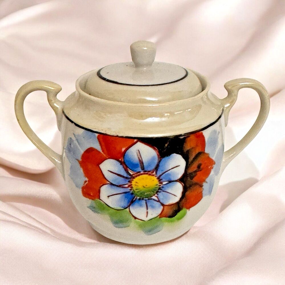 Vintage Trico Nagoya Hand-Painted Sugar Bowl – 5" Floral Ceramic Made in Japan